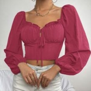 Women's Berry Red Long Sleeve Cropped Top - Small